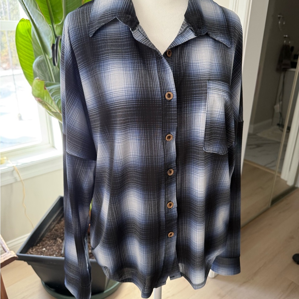 Sew In Love Black and Gray Plaid Top